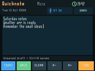 Quicknote Micro dark theme, public firmware-renderer fixture
