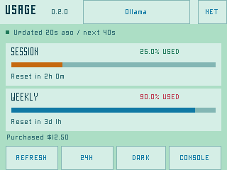 Ollama allowances inside Usage light theme