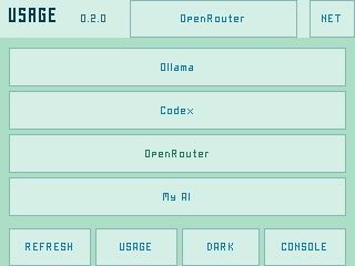 Usage source picker in the mint and blue light theme
